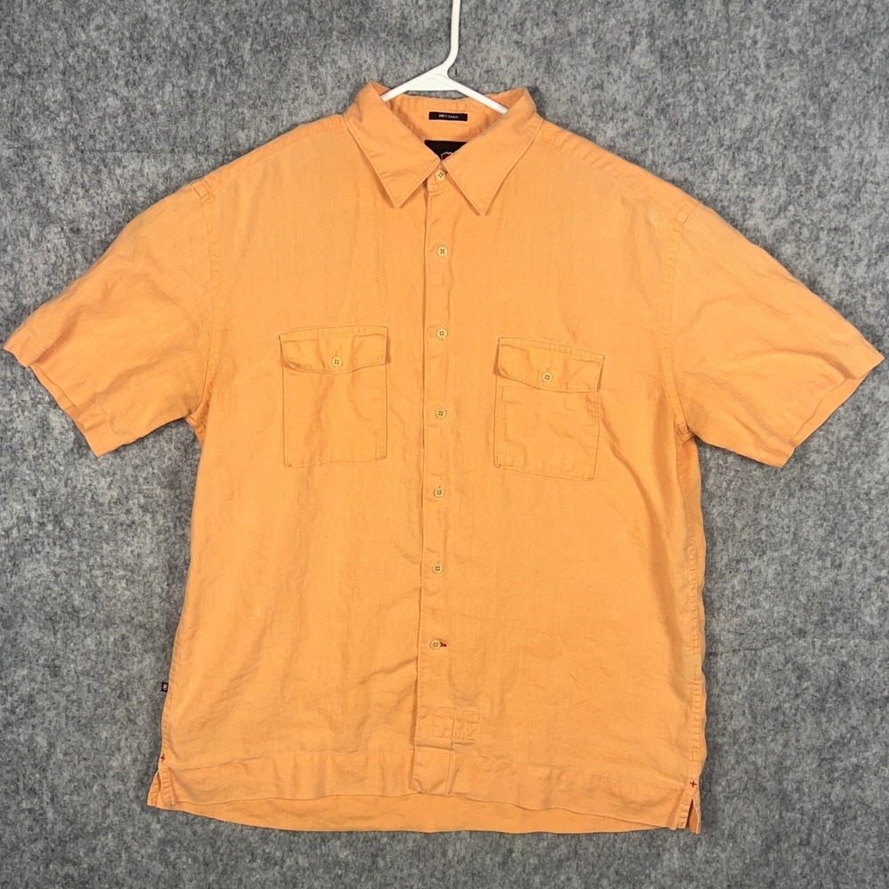 Victorinox Swiss Army Men's Orange 100% Linen Short Sleeve Button Down Shirt L